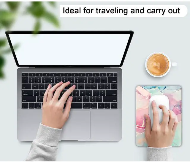 Alt view image 6 of 7 - Small Mouse Pad, Mini Mouse Pad 6 X 8 Inch with Non-Slip Rubber Base for Keyboard Tray Laptops Wireless Mouse Home Office Travel, Washable & Portable (Pink Green Marble)