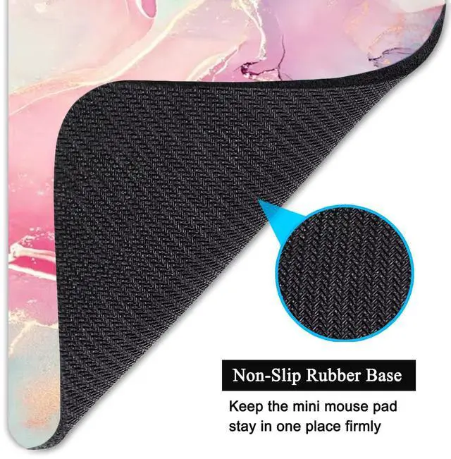 Alt view image 4 of 7 - Small Mouse Pad, Mini Mouse Pad 6 X 8 Inch with Non-Slip Rubber Base for Keyboard Tray Laptops Wireless Mouse Home Office Travel, Washable & Portable (Pink Green Marble)
