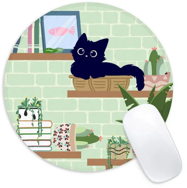 Main image of Black Cat Round Mouse Pad,Funny Small Mouse Pad with Non-Slip Rubber Base,Mouse Mat,Home Office Decor Desk Accessories,8.7inch Round Mouse Pad 2