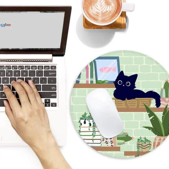 Alt view image 2 of 7 - Black Cat Round Mouse Pad,Funny Small Mouse Pad with Non-Slip Rubber Base,Mouse Mat,Home Office Decor Desk Accessories,8.7inch Round Mouse Pad 2