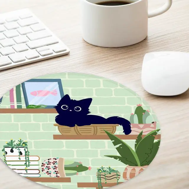 Alt view image 3 of 7 - Black Cat Round Mouse Pad,Funny Small Mouse Pad with Non-Slip Rubber Base,Mouse Mat,Home Office Decor Desk Accessories,8.7inch Round Mouse Pad 2