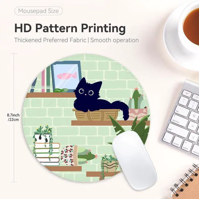 Alt view image 4 of 7 - Black Cat Round Mouse Pad,Funny Small Mouse Pad with Non-Slip Rubber Base,Mouse Mat,Home Office Decor Desk Accessories,8.7inch Round Mouse Pad 2