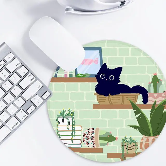 Alt view image 7 of 7 - Black Cat Round Mouse Pad,Funny Small Mouse Pad with Non-Slip Rubber Base,Mouse Mat,Home Office Decor Desk Accessories,8.7inch Round Mouse Pad 2