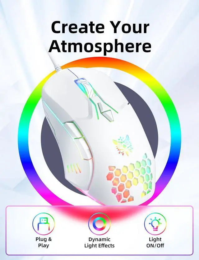 Alt view image 3 of 7 - Wired PC Gaming Mouse: High Precision Sensor,RGB Backlit, Adjustable DPI, 7 Buttons Programmable,Ergonomic mice for Office & Gaming on Windows/Mac/Linux/Chrome-White