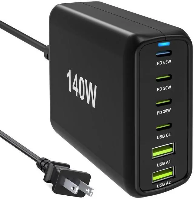 Main image of 140W USB C Multiport Charger with PPS PD65W Dual PD20W, Fast 6 Port USB Charging Station, USB C Laptop Charger for MacBook iPhone Galaxy iPad Tablets