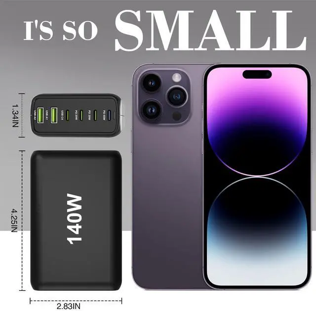 Alt view image 7 of 7 - 140W USB C Multiport Charger with PPS PD65W Dual PD20W, Fast 6 Port USB Charging Station, USB C Laptop Charger for MacBook iPhone Galaxy iPad Tablets