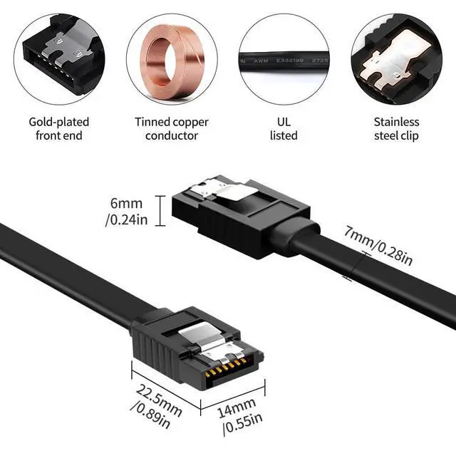 Alt view image 5 of 6 - 3-Pack 18 Inch SATA Cable, SATA III Cable 6Gbps Straight 180-180 Degree for SATA HDD, SSD, CD Driver, CD Writer, Black