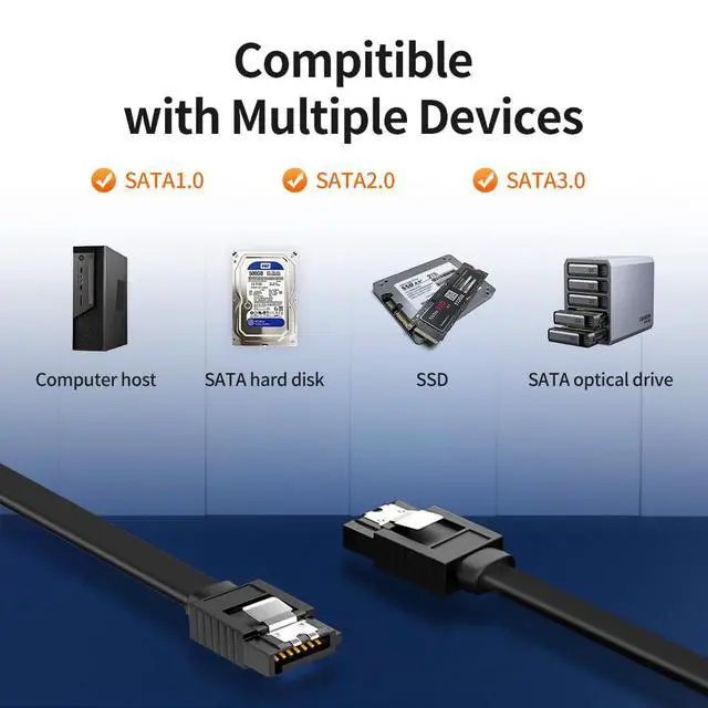 Alt view image 6 of 6 - 3-Pack 18 Inch SATA Cable, SATA III Cable 6Gbps Straight 180-180 Degree for SATA HDD, SSD, CD Driver, CD Writer, Black