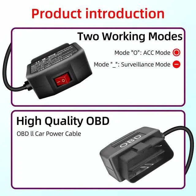 Alt view image 2 of 7 - OBD2 Power Cable for Dash Cam,90 Degree Right Angle USB C to OBD-II Hardwire Adapter with Switch Button Connector Plug and Play 24 Hours Surveillance/Acc Mode (11.5FT/3.5M)