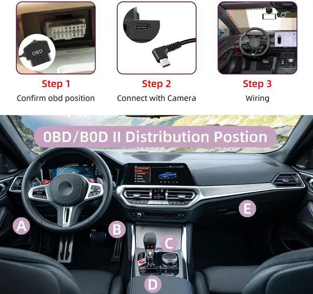 Alt view image 7 of 7 - OBD2 Power Cable for Dash Cam,90 Degree Right Angle USB C to OBD-II Hardwire Adapter with Switch Button Connector Plug and Play 24 Hours Surveillance/Acc Mode (11.5FT/3.5M)