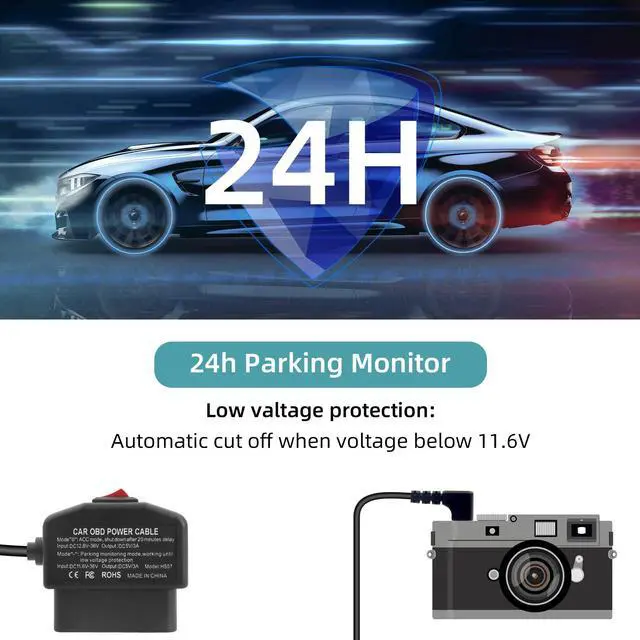 Alt view image 4 of 7 - OBD Power Cable for Dash Camera, Right Angle USB C OBD2 Dash Cam Power Cable with Switch Button 24 Hours Surveillance/Acc Mode 12-24V to 5V 23A, for Dashcam, GPS or Radar-3.5M/11.5Ft