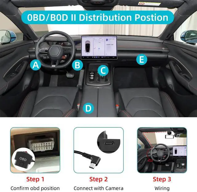 Alt view image 7 of 7 - OBD Power Cable for Dash Camera, Right Angle USB C OBD2 Dash Cam Power Cable with Switch Button 24 Hours Surveillance/Acc Mode 12-24V to 5V 23A, for Dashcam, GPS or Radar-3.5M/11.5Ft