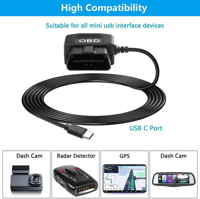 Alt view image 5 of 7 - OBD Power Cable for Dash Camera OBD2 to Type C Adapter Hardwire Charger Cable 24 Hours Surveillance/Acc Mode with Low Voltage Protection 13-40V to 5V 3A (11.5FT/3.5M) (Straight USB C)
