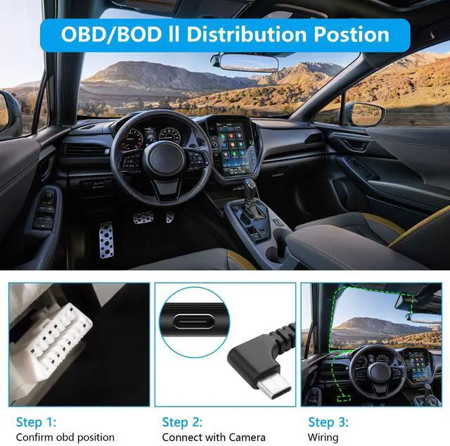 Alt view image 3 of 7 - OBD Power Cable for Dash Camera OBD2 to Type C Adapter Hardwire Charger Cable 24 Hours Surveillance/Acc Mode with Low Voltage Protection 13-40V to 5V 3A (11.5FT/3.5M) (Right Angle USB C)