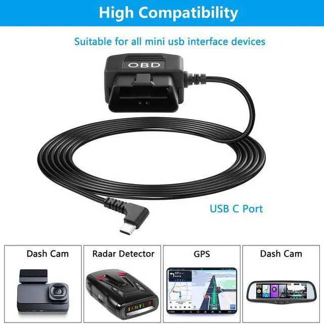 Alt view image 5 of 7 - OBD Power Cable for Dash Camera OBD2 to Type C Adapter Hardwire Charger Cable 24 Hours Surveillance/Acc Mode with Low Voltage Protection 13-40V to 5V 3A (11.5FT/3.5M) (Right Angle USB C)