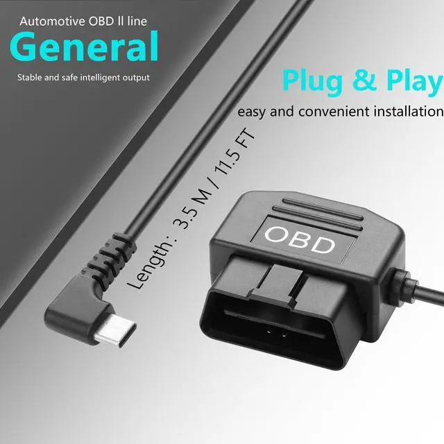 Alt view image 6 of 7 - OBD Power Cable for Dash Camera OBD2 to Type C Adapter Hardwire Charger Cable 24 Hours Surveillance/Acc Mode with Low Voltage Protection 13-40V to 5V 3A (11.5FT/3.5M) (Right Angle USB C)