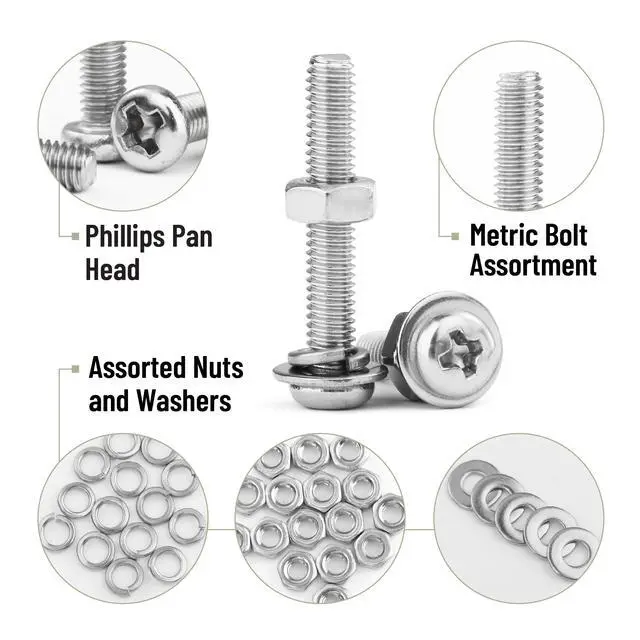 Alt view image 5 of 7 - Nuts and Bolts Assortment Kit, 540 pcs, Stainless Steel, M3(7 Sizes 6-30mm) Phillips Pan Head Socket Cap Screws Assorted Nuts and Bolts Nut Bolt and Washer Assortment Bolt and Nut Assortment