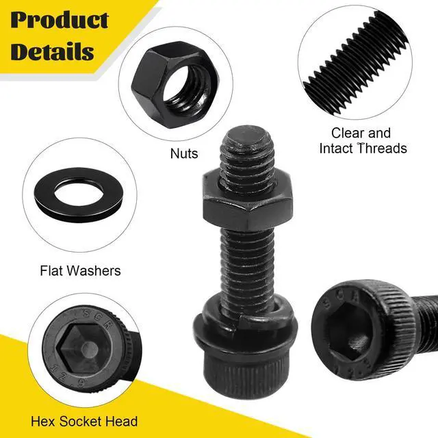Alt view image 3 of 7 - 750PCS M3 Screws Assortment Kit, M3x6/8/10/12/16/20/25/30 mm Hex Socket Head Bolts, Nuts & Washers Assorted Set - 12.9 Alloy Steel Black Zinc Plated M3 Screw for 3D Printer,DIY