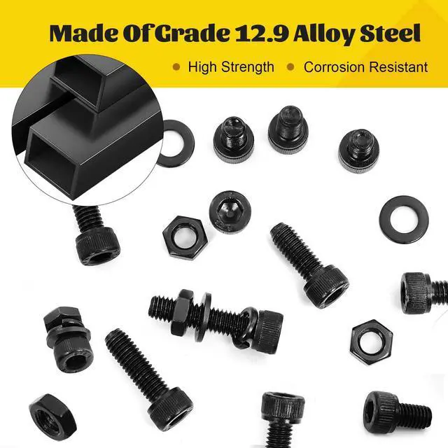 Alt view image 4 of 7 - 750PCS M3 Screws Assortment Kit, M3x6/8/10/12/16/20/25/30 mm Hex Socket Head Bolts, Nuts & Washers Assorted Set - 12.9 Alloy Steel Black Zinc Plated M3 Screw for 3D Printer,DIY