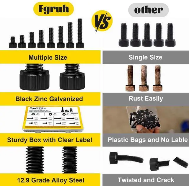 Alt view image 6 of 7 - 750PCS M3 Screws Assortment Kit, M3x6/8/10/12/16/20/25/30 mm Hex Socket Head Bolts, Nuts & Washers Assorted Set - 12.9 Alloy Steel Black Zinc Plated M3 Screw for 3D Printer,DIY