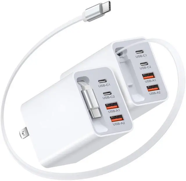 Main image of 40W Retractable Charger, 5-in-1 Dual USB-A & USB-C Phone Charger Multi Ports Fast Charging Block with Retractable Type C Cable Wall Plug for iPhone 17 16 15 Series Pad