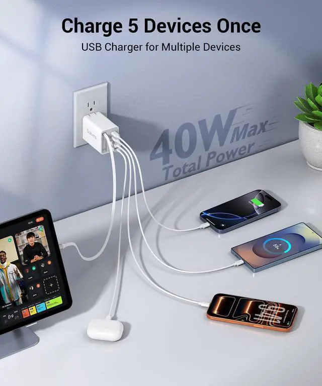 Alt view image 4 of 7 - 2026 Updated 40W Retractable Charger,4Port Travel Essentials Multiport,5-in-1 PD Wall Charger Block Plug+2.6ft Type C Cables, Fast Phone Charging Foldable Brick for iPhone 17/16/15 Pro Max,Galaxy