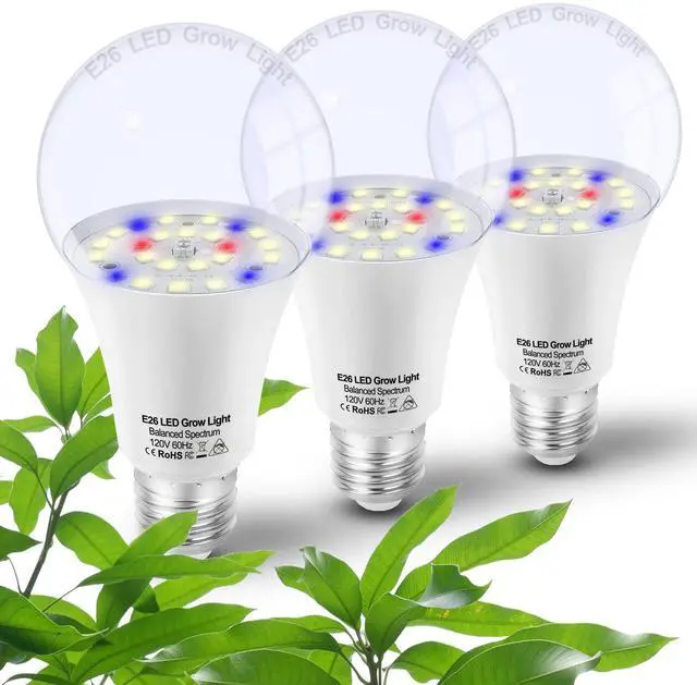 Main image of Grow Light Bulbs for Indoor Plants Full Spectrum,E26 A19 Grow LED Lamp Bulb 10W with Balanced Spectrum 5000K Red Blue for Seeds Greens Laboratory,School,Greenhouse, Indore Garden, Hydroponic,3Pack
