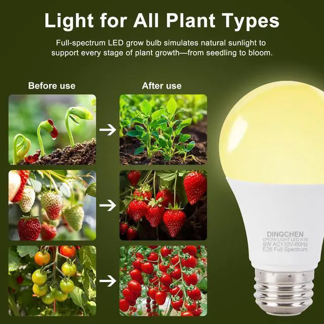 Alt view image 2 of 7 - Grow Light Bulbs, A19 Full Spectrum Light Bulb, 9W Plant Grow Lights Bulbs (100W Equivalent), E26 Base, for Indoor Plants, Herbs, Flowers, Vegetables, 3 Pack