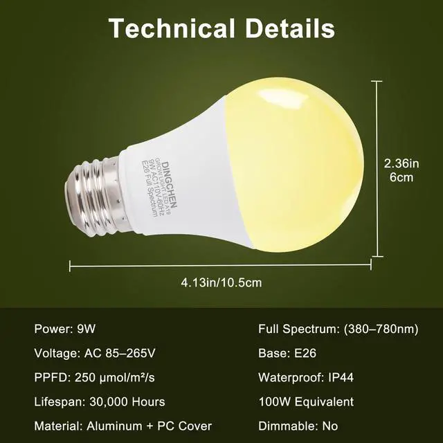 Alt view image 7 of 7 - Grow Light Bulbs, A19 Full Spectrum Light Bulb, 9W Plant Grow Lights Bulbs (100W Equivalent), E26 Base, for Indoor Plants, Herbs, Flowers, Vegetables, 3 Pack