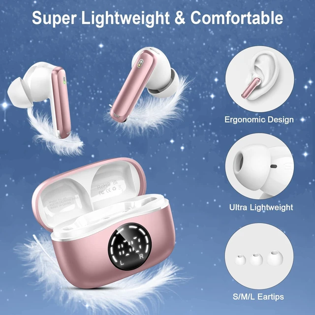 Alt view image 5 of 6 - Bluetooth 5.4 Headphones, 2026 Wireless Earbuds 48Hrs Stereo Bass Ear Buds 4 ENC Noise Cancelling Mic, Clear Call, IP-X7 Waterproof, USB-C in-Ear Earphones for Sport Work Phone Laptop Pad Android iOS
