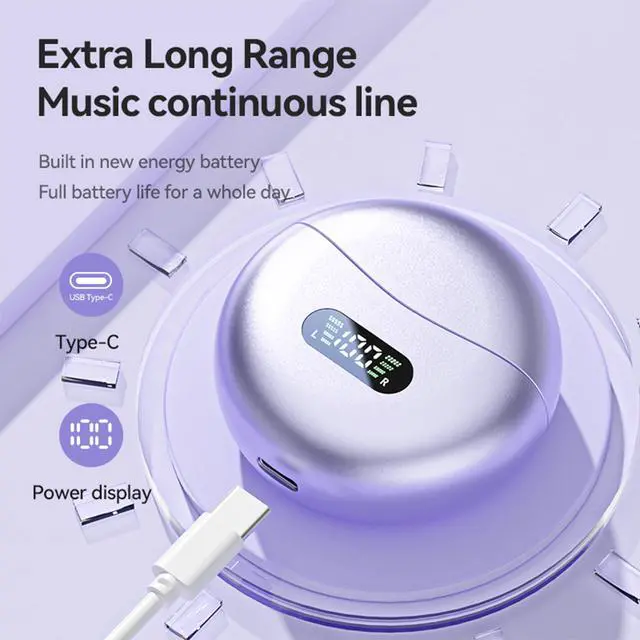 Alt view image 3 of 7 - Open Ear Clip Headphones Wireless Earbuds Bluetooth 5.4 Sports Earphones Wireless Charging Case & LED Power Display Waterproof Fitness Headphones for Running (Yellow)