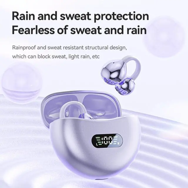 Alt view image 5 of 7 - Open Ear Clip Headphones Wireless Earbuds Bluetooth 5.4 Sports Earphones Wireless Charging Case & LED Power Display Waterproof Fitness Headphones for Running (Yellow)