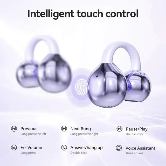 Alt view image 6 of 7 - Open Ear Clip Headphones Wireless Earbuds Bluetooth 5.4 Sports Earphones Wireless Charging Case & LED Power Display Waterproof Fitness Headphones for Running (Yellow)