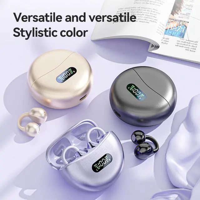 Alt view image 7 of 7 - Open Ear Clip Headphones Wireless Earbuds Bluetooth 5.4 Sports Earphones Wireless Charging Case & LED Power Display Waterproof Fitness Headphones for Running (Yellow)