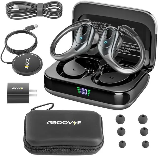 Main image of 4-in-1 Wireless Earbuds w/Charging Case - 80 Hours Playtime Wireless Headphones Bluetooth 5.3 IPX7 Waterproof Noise Cancelling Earphones w/LED Light Display | Phone Charging Pad Electronics