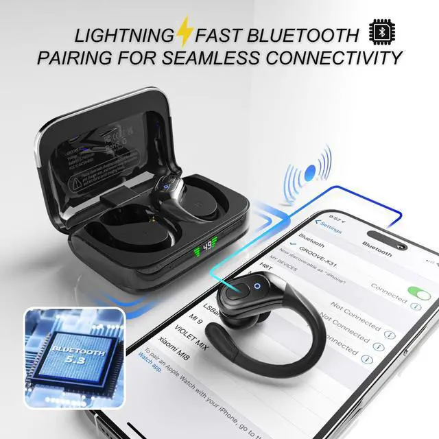 Alt view image 5 of 5 - 4-in-1 Wireless Earbuds w/Charging Case - 80 Hours Playtime Wireless Headphones Bluetooth 5.3 IPX7 Waterproof Noise Cancelling Earphones w/LED Light Display | Phone Charging Pad Electronics