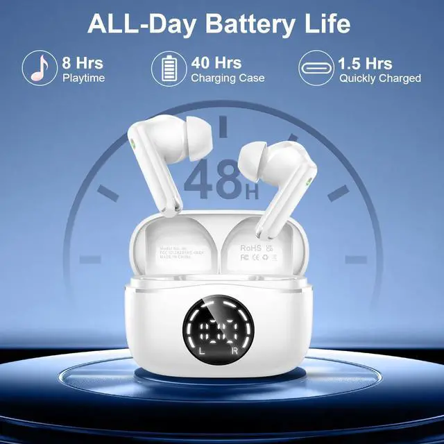Alt view image 4 of 6 - Bluetooth 5.4 Headphones, 2025 Wireless Earbuds 3D Hi-Fi Stereo Bass Ear Buds, 4 ENC Noise Cancelling Mic, 3g USB-C in-Ear Earphone Sport, IP-X7 Waterproof Workout Gym for Android iOS Laptop Pad