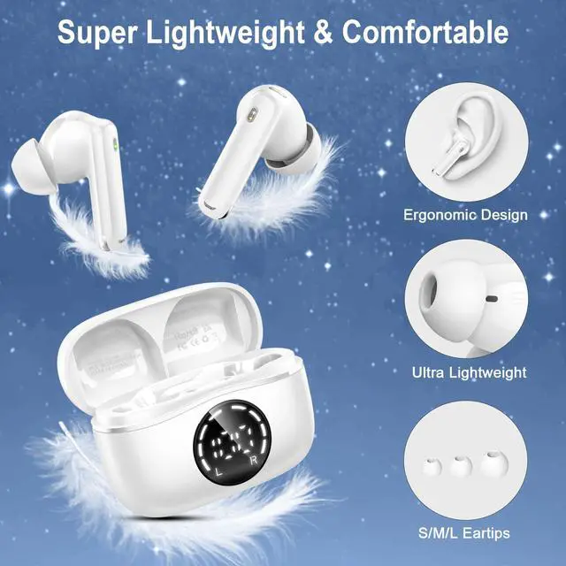 Alt view image 5 of 6 - Bluetooth 5.4 Headphones, 2025 Wireless Earbuds 3D Hi-Fi Stereo Bass Ear Buds, 4 ENC Noise Cancelling Mic, 3g USB-C in-Ear Earphone Sport, IP-X7 Waterproof Workout Gym for Android iOS Laptop Pad