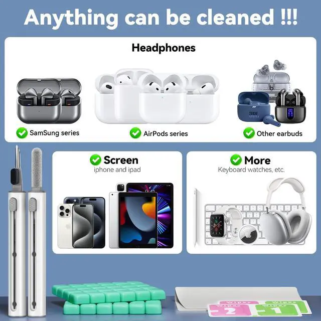 Alt view image 2 of 6 - for AirPods Cleaning Kit with Cleaner Pen&Cleaning Putt-Green | 48 Pack Multifunction Deep Cleaner Tool Headphones for Airpods Pro 4 3 2 1 Generation Phone Charging Port,Earbuds