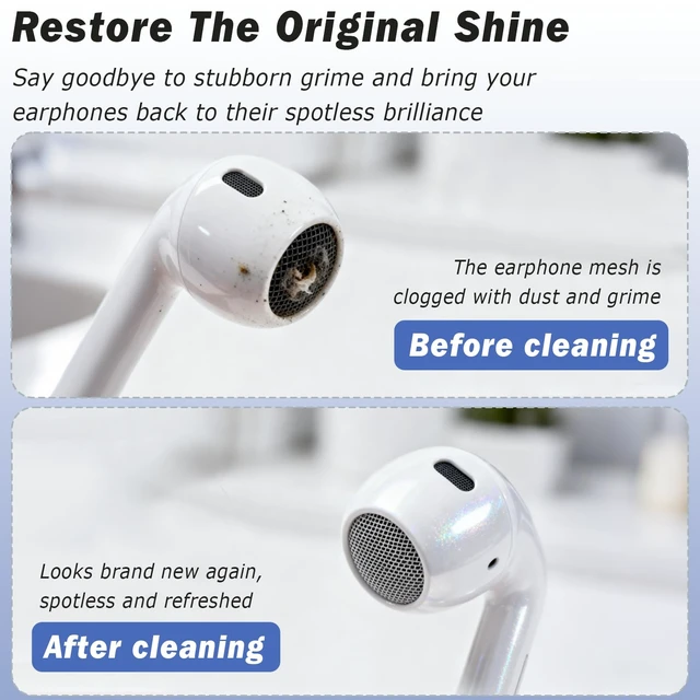 Alt view image 4 of 7 - 4-Piece Earbud Cleaning Kit for AirPods Pro 1/2/3 Multi-Function Cleaning Pen with Flocking Sponge, Brush & Metal Tip for Bluetooth Headsets & Charging Cases