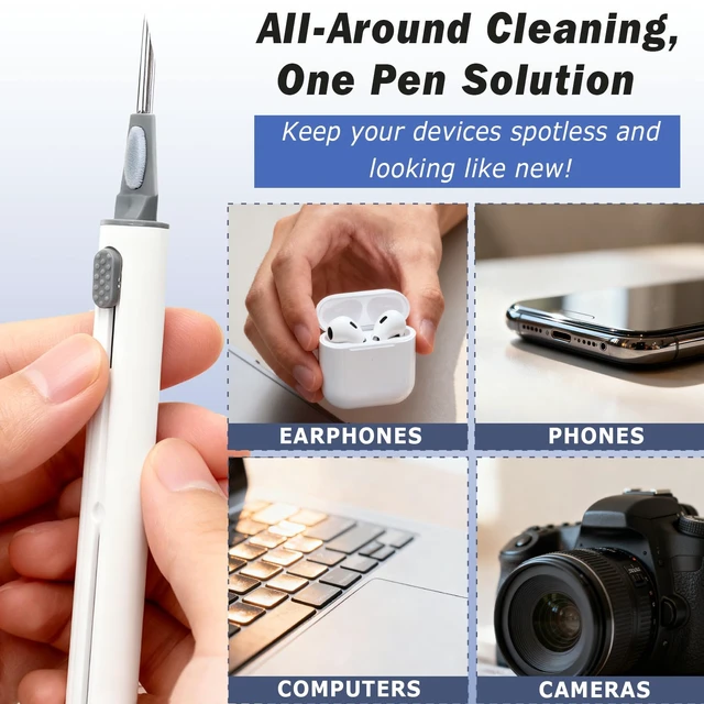Alt view image 5 of 7 - 4-Piece Earbud Cleaning Kit for AirPods Pro 1/2/3 Multi-Function Cleaning Pen with Flocking Sponge, Brush & Metal Tip for Bluetooth Headsets & Charging Cases