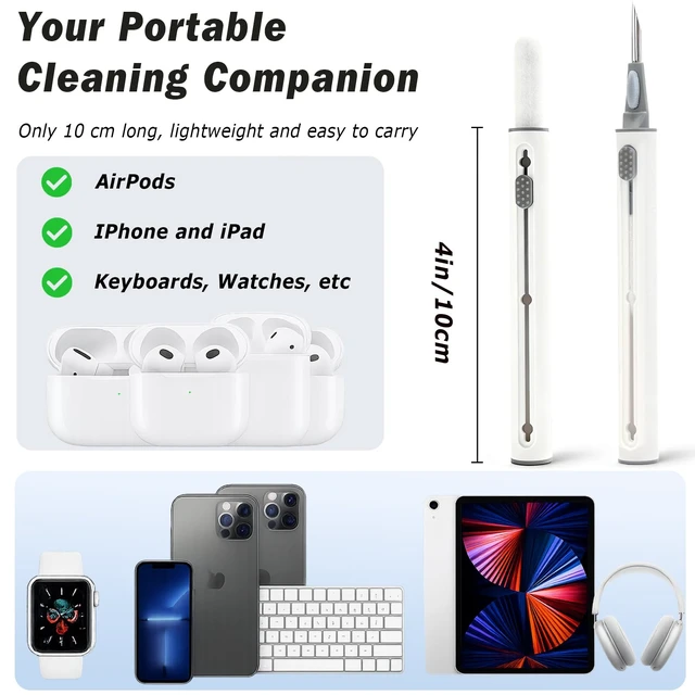Alt view image 6 of 7 - 4-Piece Earbud Cleaning Kit for AirPods Pro 1/2/3 Multi-Function Cleaning Pen with Flocking Sponge, Brush & Metal Tip for Bluetooth Headsets & Charging Cases