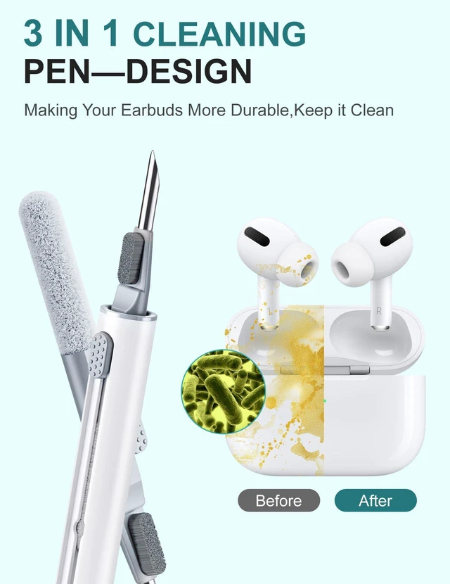Alt view image 2 of 7 - 2 Pack Cleaner Kit for Airpods Pro 4 3 2 1, Multi-Function Cleaning Pen Tool with Soft Brush Flocking Sponge for Wireless Earbuds Bluetooth Headphone iPhone Electronics