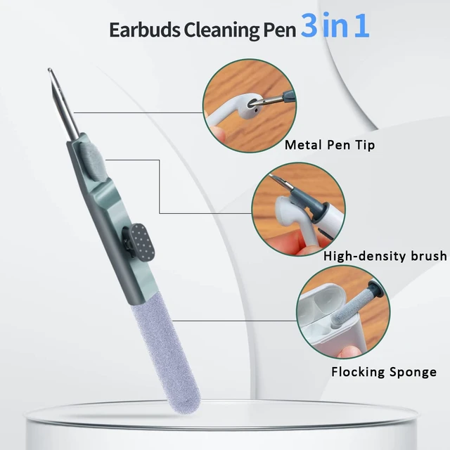 Alt view image 2 of 6 - Airpod Cleaner Kit, Earbud Cleaning Kit for Airpods Pro 1 2 3,Multi-Function Cleaning Pen with Soft Brush Flocking Sponge, Suitable for Bluetooth Headset, Charging Box, Mobile Phone,Earbud (1Pcs)