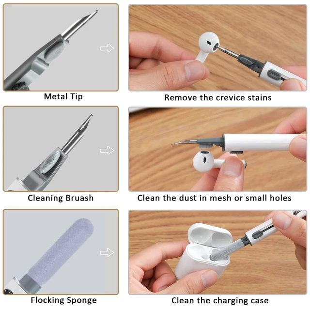 Alt view image 3 of 6 - Airpod Cleaner Kit, Earbud Cleaning Kit for Airpods Pro 1 2 3,Multi-Function Cleaning Pen with Soft Brush Flocking Sponge, Suitable for Bluetooth Headset, Charging Box, Mobile Phone,Earbud (1Pcs)