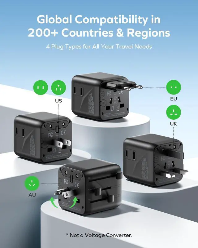 Alt view image 2 of 7 - Mini Universal Travel Adapter Worldwide, 2 AC, All European Travel Plug Adapter UK, Travel Essentials for US to Europe Adaptor, All-in-One Wall Charger for AUS JP (No USB Port)