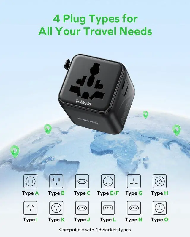 Alt view image 5 of 7 - Mini Universal Travel Adapter Worldwide, 2 AC, All European Travel Plug Adapter UK, Travel Essentials for US to Europe Adaptor, All-in-One Wall Charger for AUS JP (No USB Port)