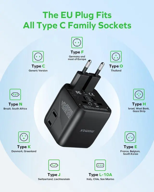 Alt view image 6 of 7 - Mini Universal Travel Adapter Worldwide, 2 AC, All European Travel Plug Adapter UK, Travel Essentials for US to Europe Adaptor, All-in-One Wall Charger for AUS JP (No USB Port)