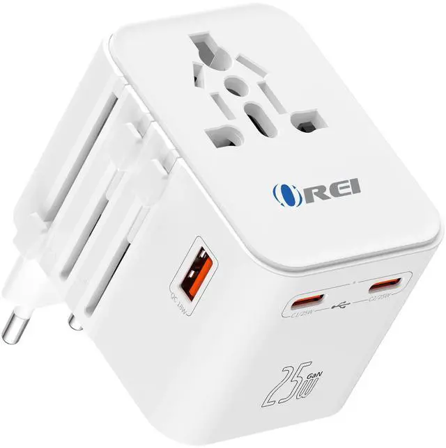 Main image of World Travel Plug Adapter - 2 USB + 1 Universal Outlets - Slots for Europe, Asia, China, Japan, Africa - Perfect for Cell Phones, Tablets, Cameras and More
