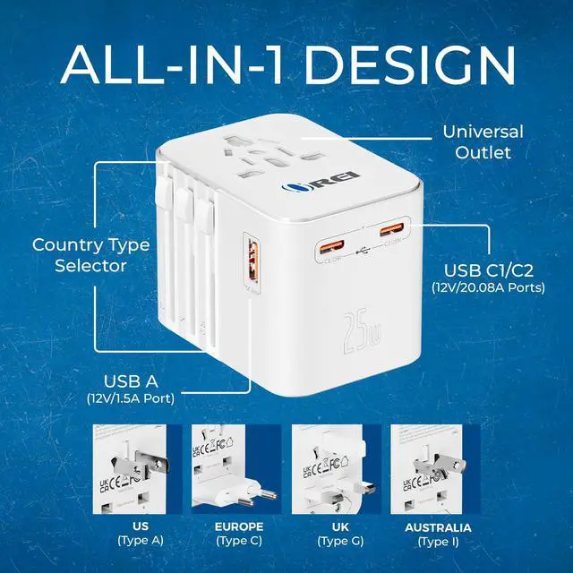 Alt view image 4 of 7 - World Travel Plug Adapter - 2 USB + 1 Universal Outlets - Slots for Europe, Asia, China, Japan, Africa - Perfect for Cell Phones, Tablets, Cameras and More